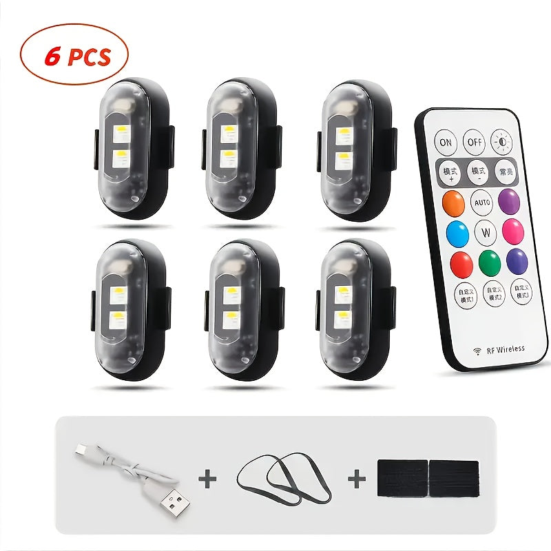 Wireless LED Strip Lights 8-Color Anti-Collision High Brightness Remote Control USB Charging Waterproof for Car Motorcycle Bike Drone Aircraft 4pcs or 6pcs