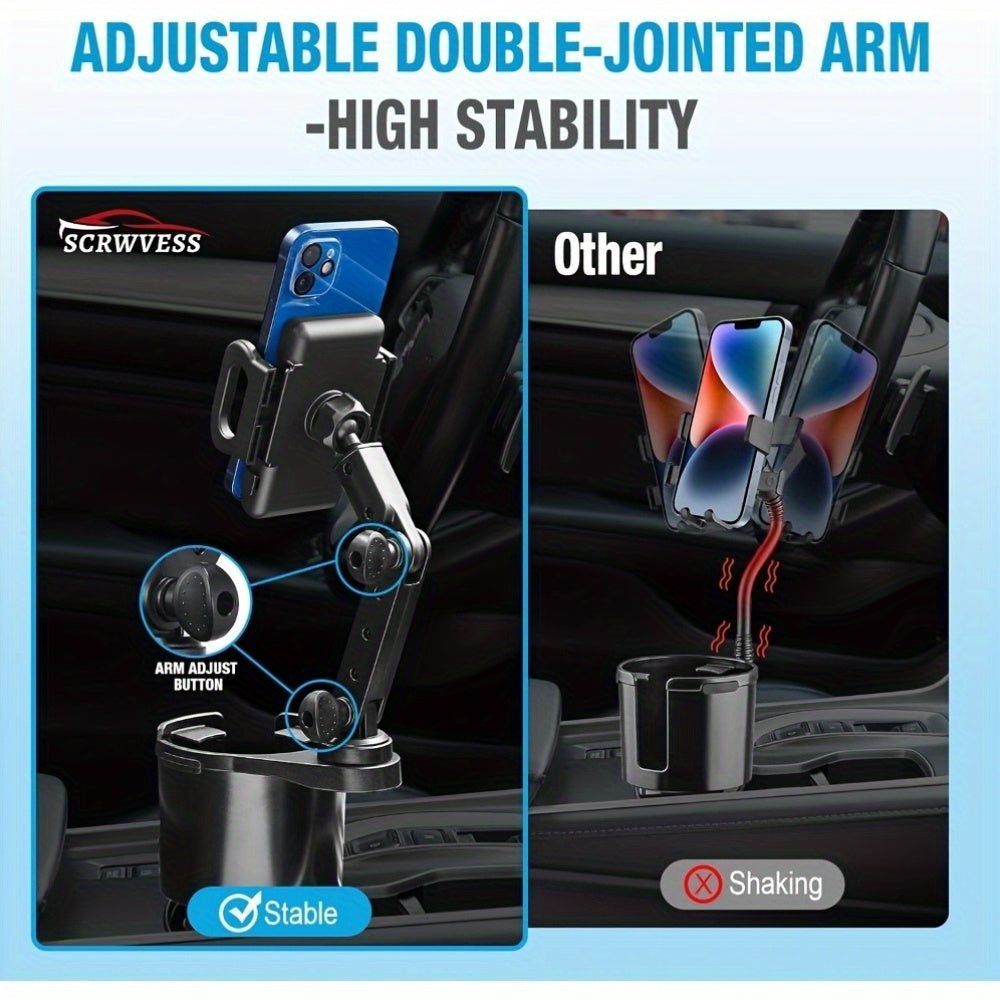 Car Cup Holder Extender 2-in-1 – Swivel Phone & Cup Holder for Car SUV Truck with Shock Trim, Black
