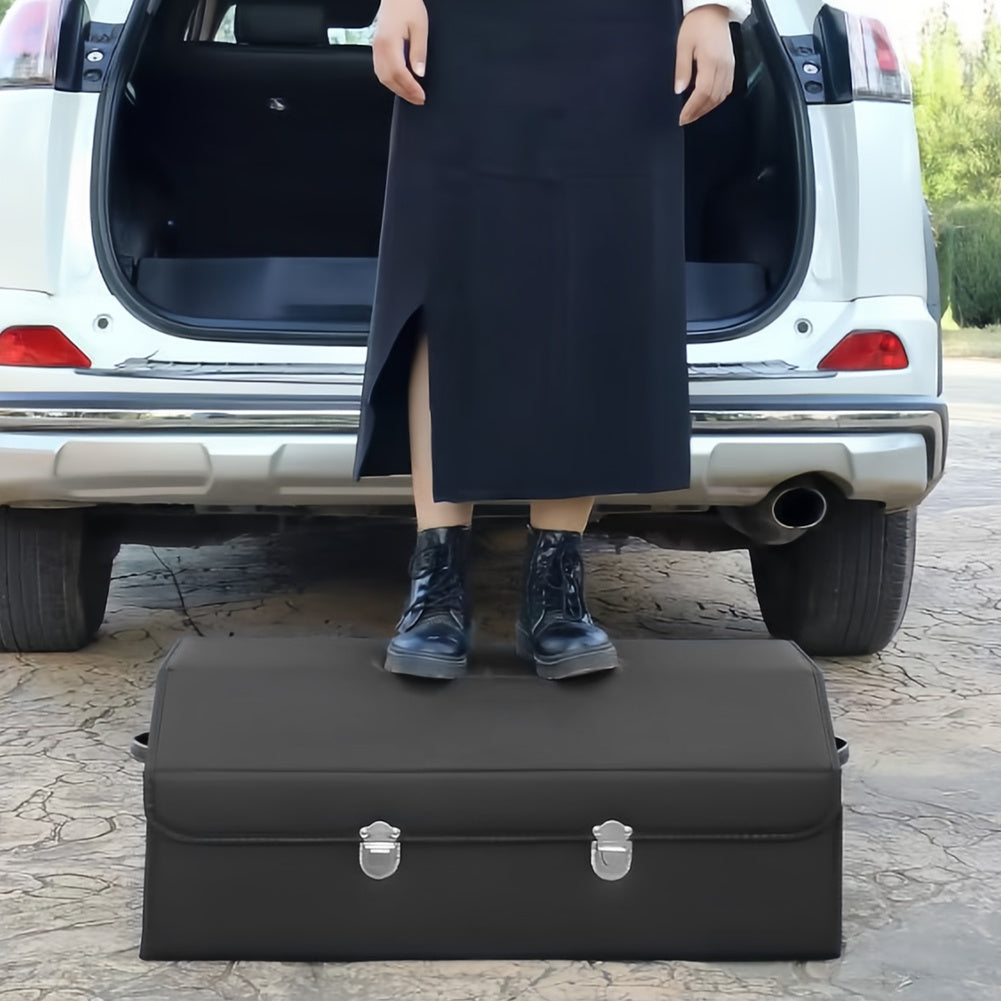 Car Organizer Box PU Leather Multi-Compartment - Foldable Large Capacity Storage for SUV Truck Camper & Workspace, Durable Auto Interior Accessory