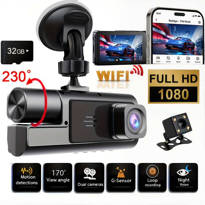 Dash Cam 1080P Dual & Triple Lens – IR Night Vision, 170° Wide Angle, G-Sensor, Loop Recording, 24H Parking Mode, 2" IPS Screen, WiFi Optional