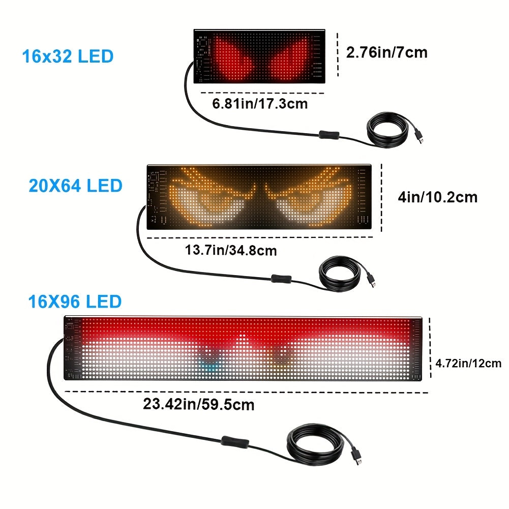 Programmable Scrolling LED Car Sign with App & Remote Control, USB Powered DIY Text Animation Graffiti Pattern, Rolling Display for Trucks SUVs Store Bar Hotel