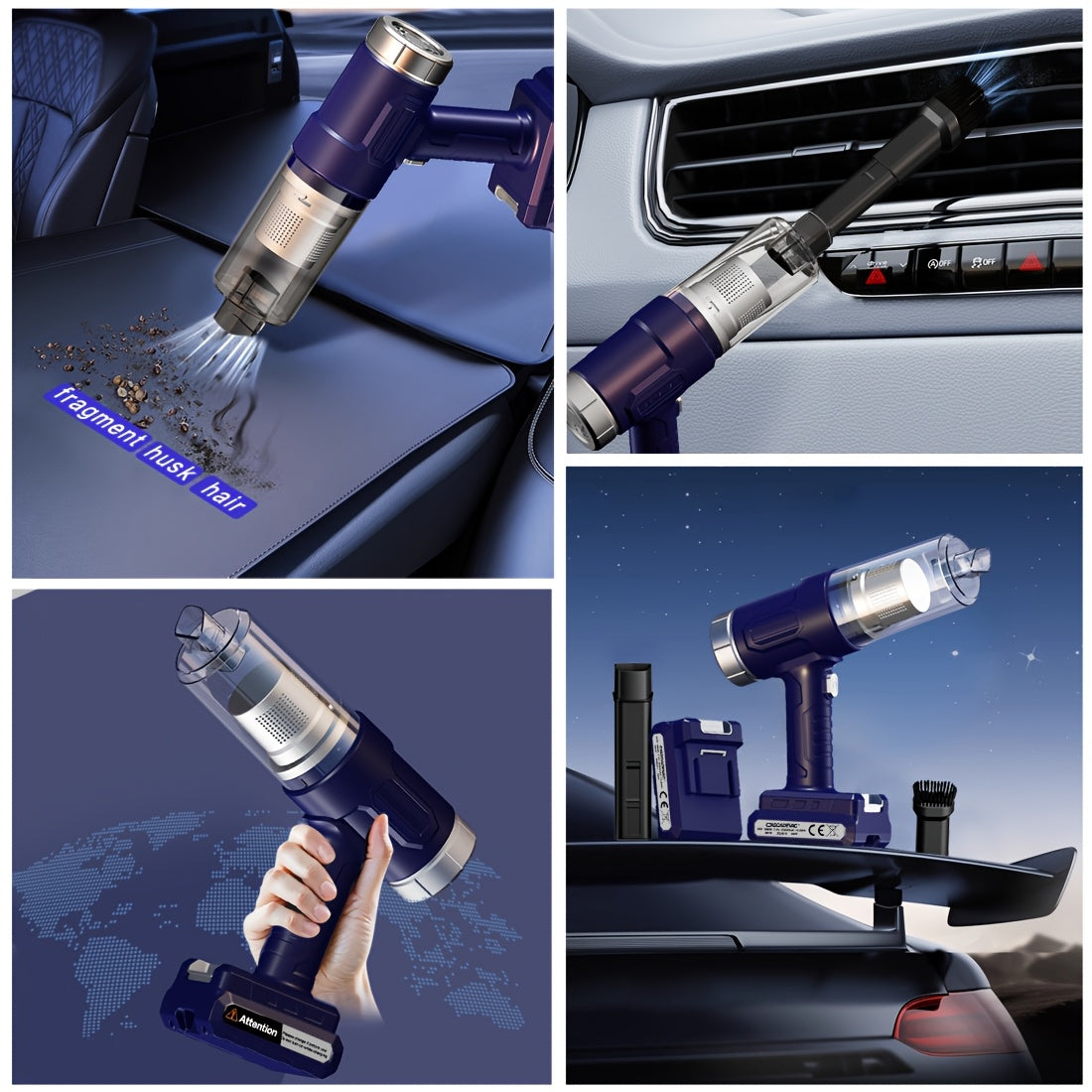 Cordless Car Vacuum Cleaner, 5KPa Handheld Wireless Dust Collector, USB Rechargeable 2000mAh, One-Click Dust Cup, for Car RV Kitchen Floor Home, Multi-Color