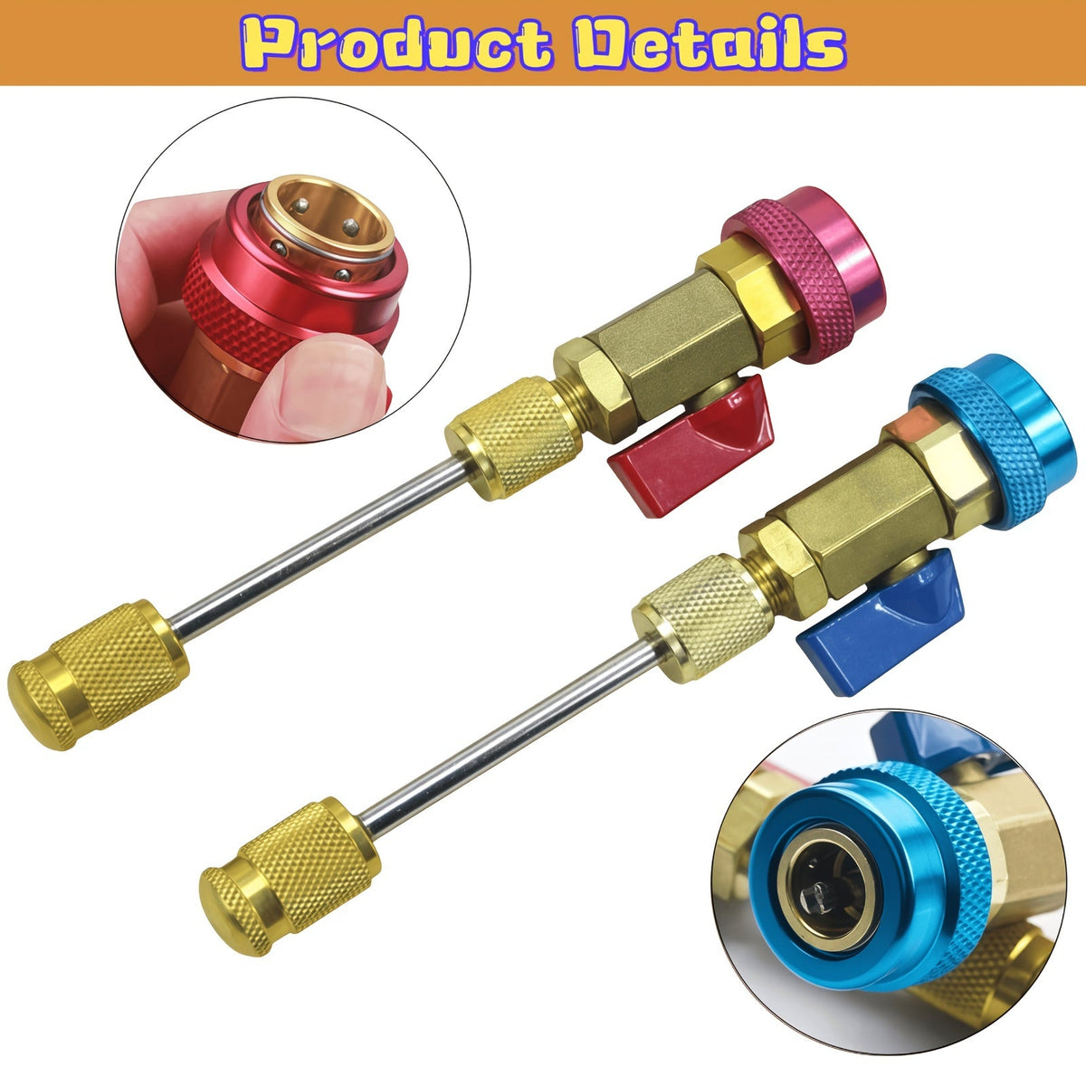 R134A Valve Core Remover & Installer Tool Kit, High Pressure Red & Low Pressure Blue, AC Refrigerant Valve Core Tool for Car Air Conditioning Systems