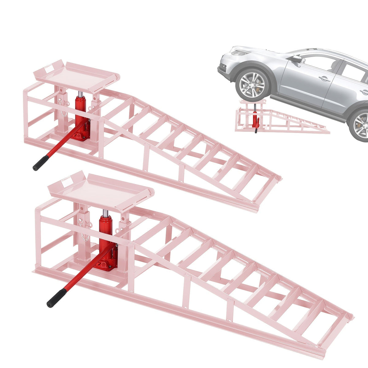 Hydraulic Car Ramps 2 Pack 5-Ton 11000 LBS - Low Profile Heavy Duty Steel Service Lift Ramps for Car Truck Trailer Garage Repair, No Installation Required