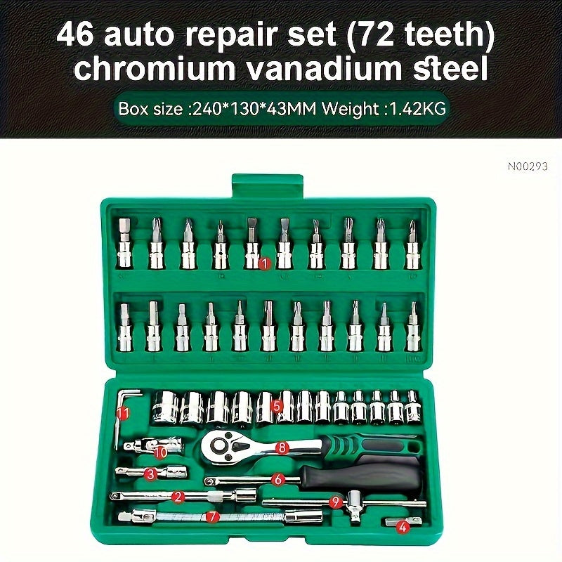 1/4" Drive Socket Ratchet Wrench Set 46-Piece Metric Reversible Ratchet Extension Bars for Automotive Repair Home Maintenance with Storage Case