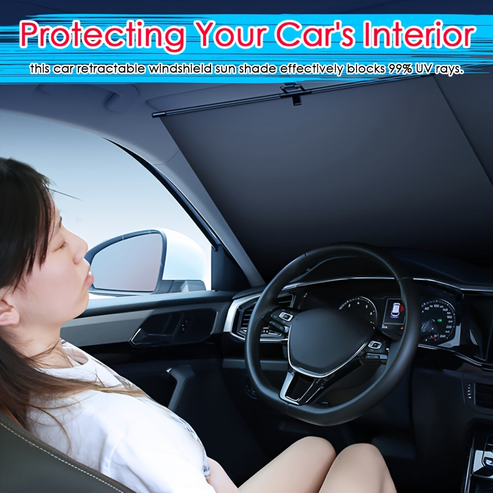 Windshield Sunshade Retractable Auto Roll-Up 99% UV Block – Spring-Loaded Suction Cup Mount | Universal Fit Car Sedan SUV 49.6×42.5 in