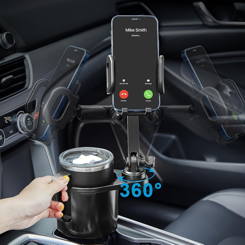 Car Cup Holder Extender 2-in-1 – Swivel Phone & Cup Holder for Car SUV Truck with Shock Trim, Black
