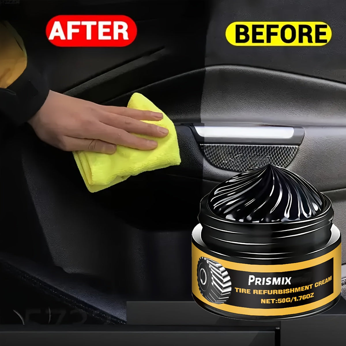 Tire Polishing & Retreading Paste 2-Pack 50g – Beeswax Formula for Lasting Shine, Rust Removal & Black Trim Restoration with Sponge