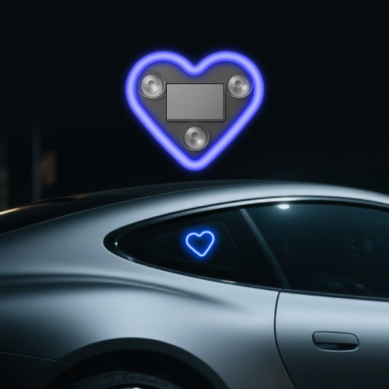Car Interior Neon LED Mood Light – Heart & Flower Shaped Ambient Light for Car Window, Valentine's Day Car Decoration, 3 Colors
