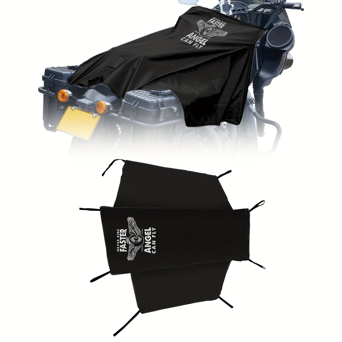 Motorcycle Seat Cover Waterproof 300D Oxford Cloth Half Cover – Rain Snow UV Protection for Touring Cruiser Bikes M 43in L 51in with Storage Bag