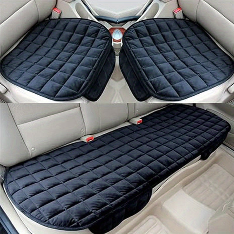 Car Seat Cushion Plush Plaid – All-Season Thick Warm Pad, Soft Breathable Non-Slip, Hand Washable, Universal Fit for Front & Rear Seats, Black Khaki