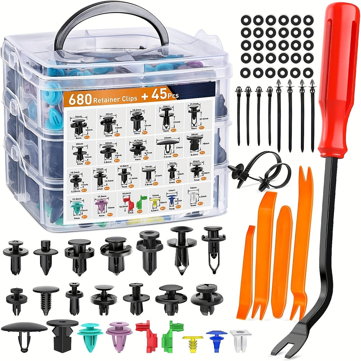 Car Body Clips & Fastener Kit 680+45pc | Universal Automotive Bumper Door Panel Trim Clips Push Fender Rivet Expansion Screws with Removal Tools