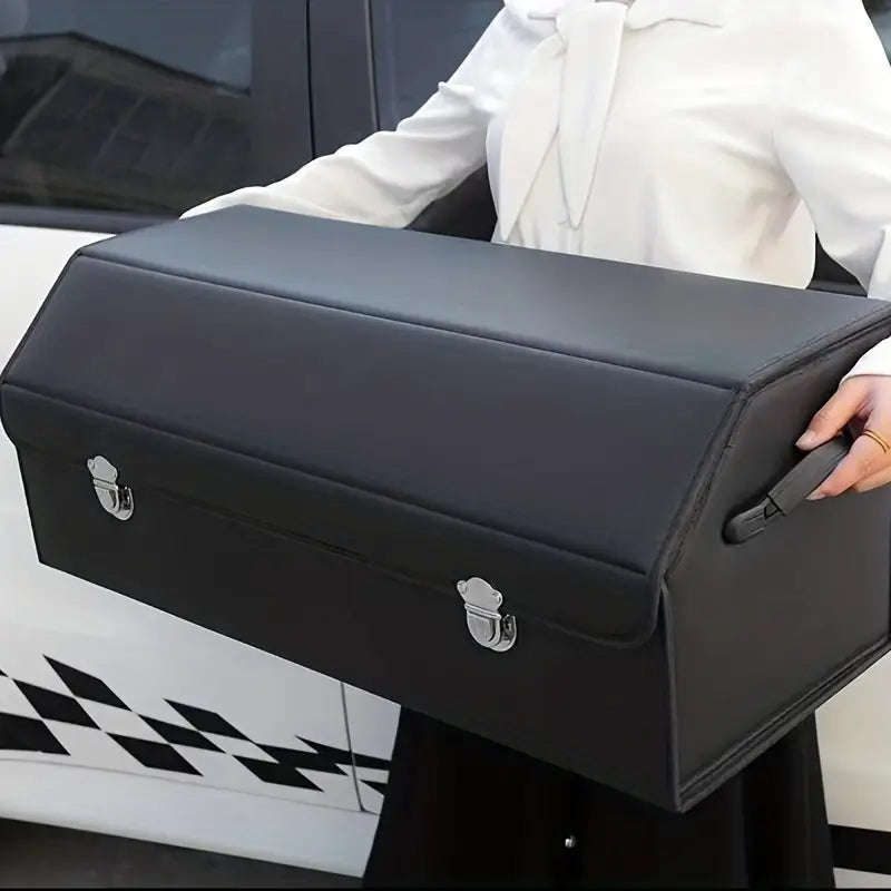 Car Trunk Organizer PU Leather Foldable 65L Large Capacity – Multi Compartment Adjustable Divider Storage Box for SUV Truck Car Grocery Road Trip