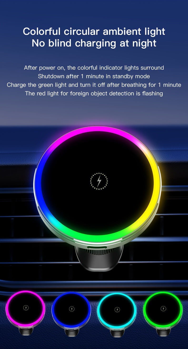 MagSafe Car Wireless Charger for iPhone 12-16, Magnetic Air Vent Mount, Qi1 Fast Charging, Dual Cooling Fans, Circular Design