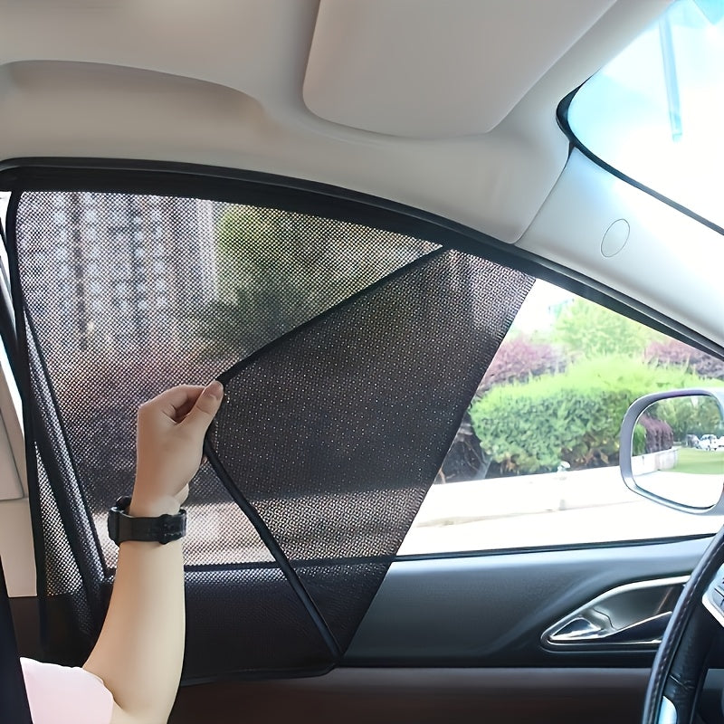 Magnetic Car Sunshade Curtains 4pcs – Black Mesh UV Protection & Heat Insulation, Easy Install on Window or Windshield