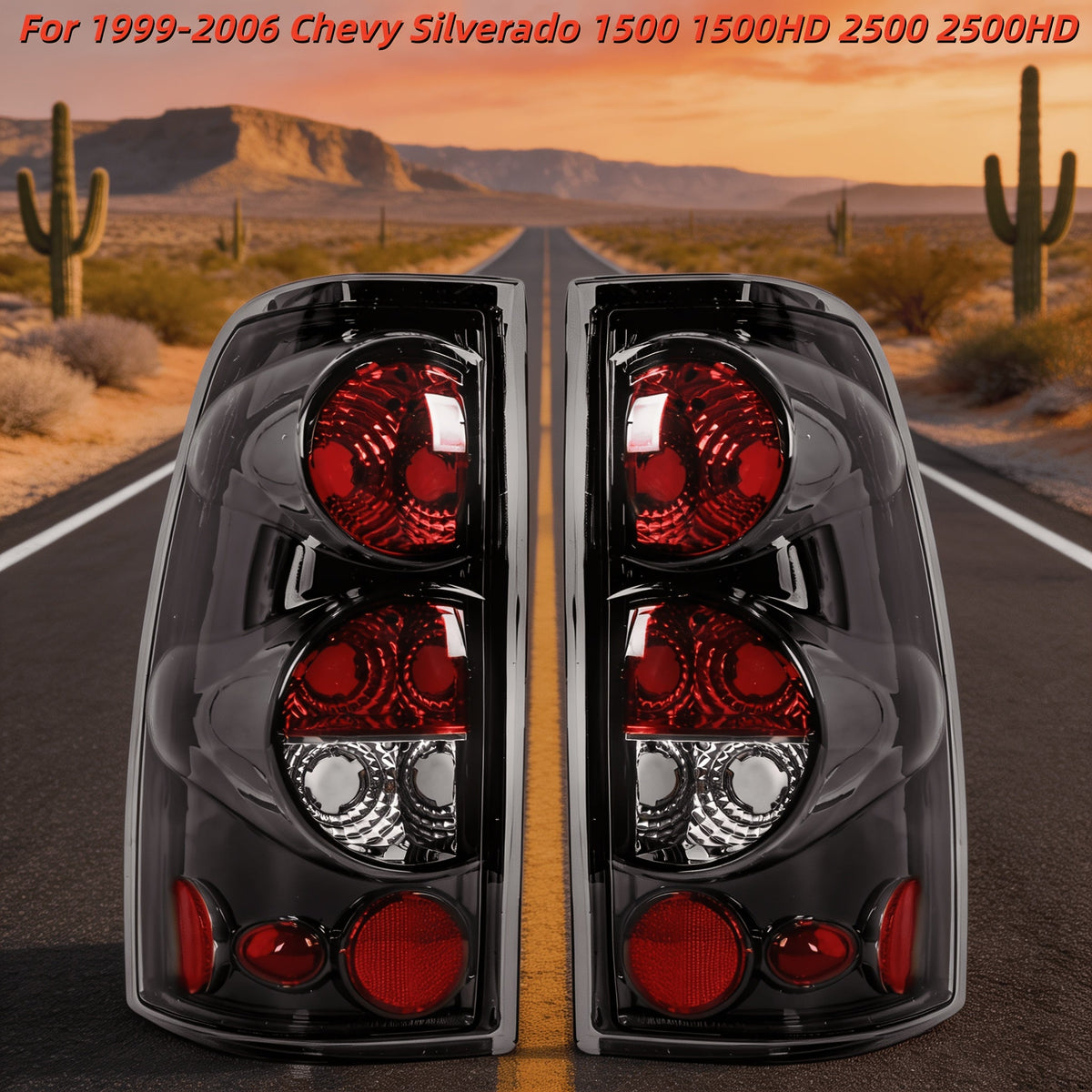 Tail Lights for Chevy Silverado 1500 2500 3500 & GMC Sierra 1999-2006 – Direct Replacement Taillights Assembly, Black Housing, Red or Smoked Lens (No Bulbs, Pair)