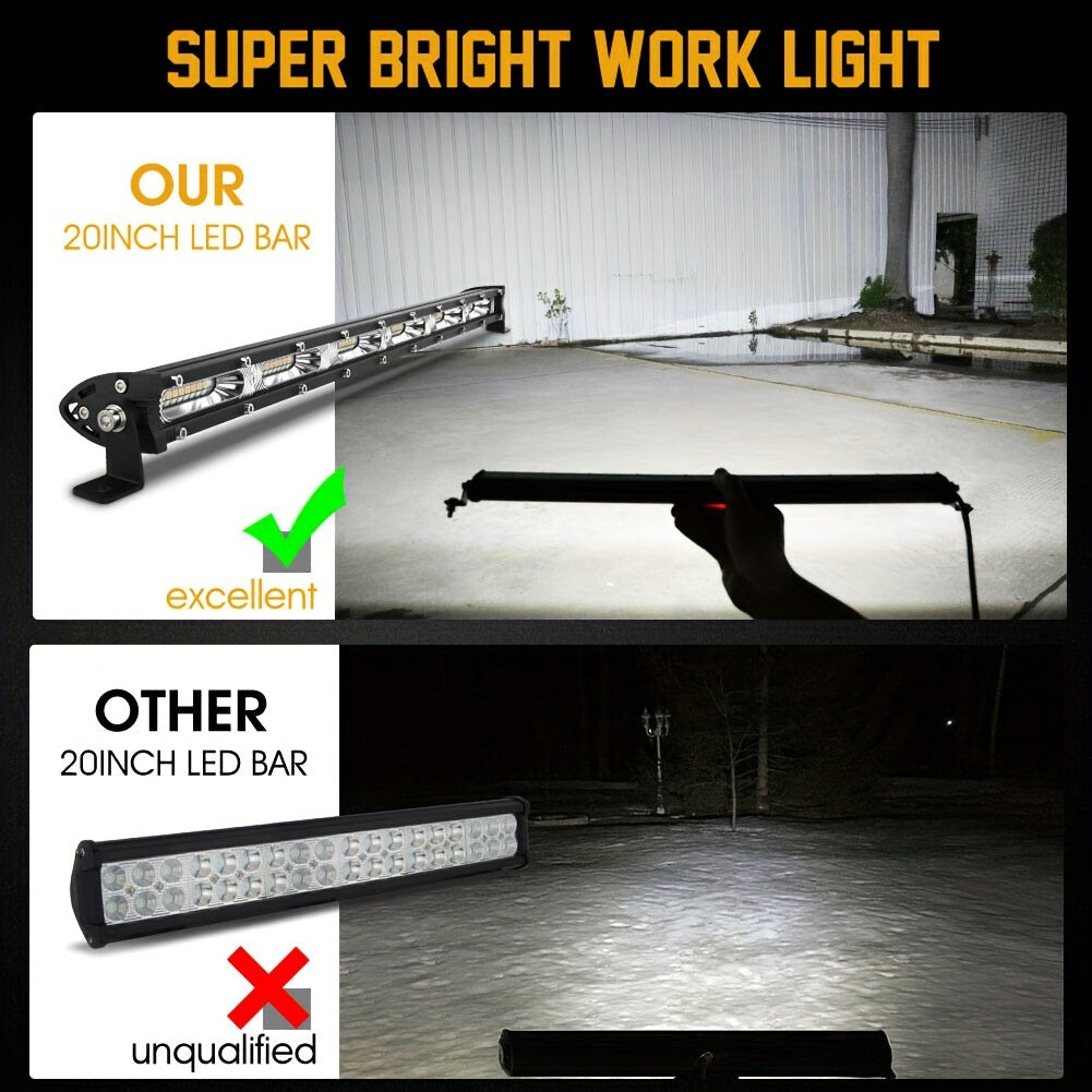 20 Inch LED Light Bar 180W Single Row – Ultra Slim Off-Road Work Lamp 12V/24V for ATV SUV Tractor Boat, 6000K White