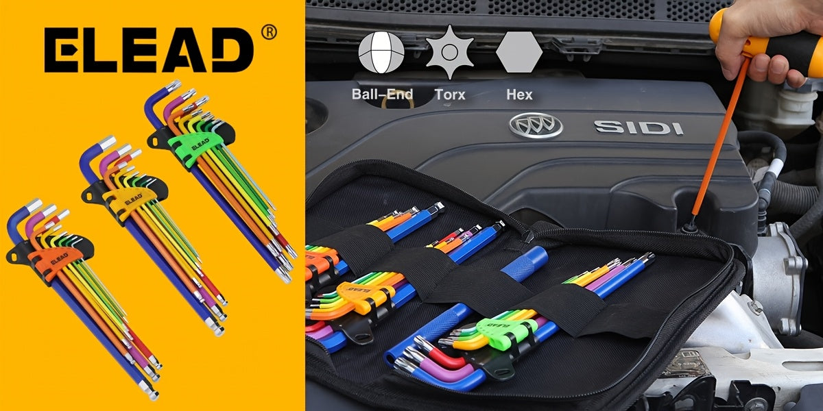 Hex Key Allen Wrench Set 29/37-Piece – Ball End & Torx, Metric & SAE, Color-Coded, T-Handle, Chrome Vanadium Steel