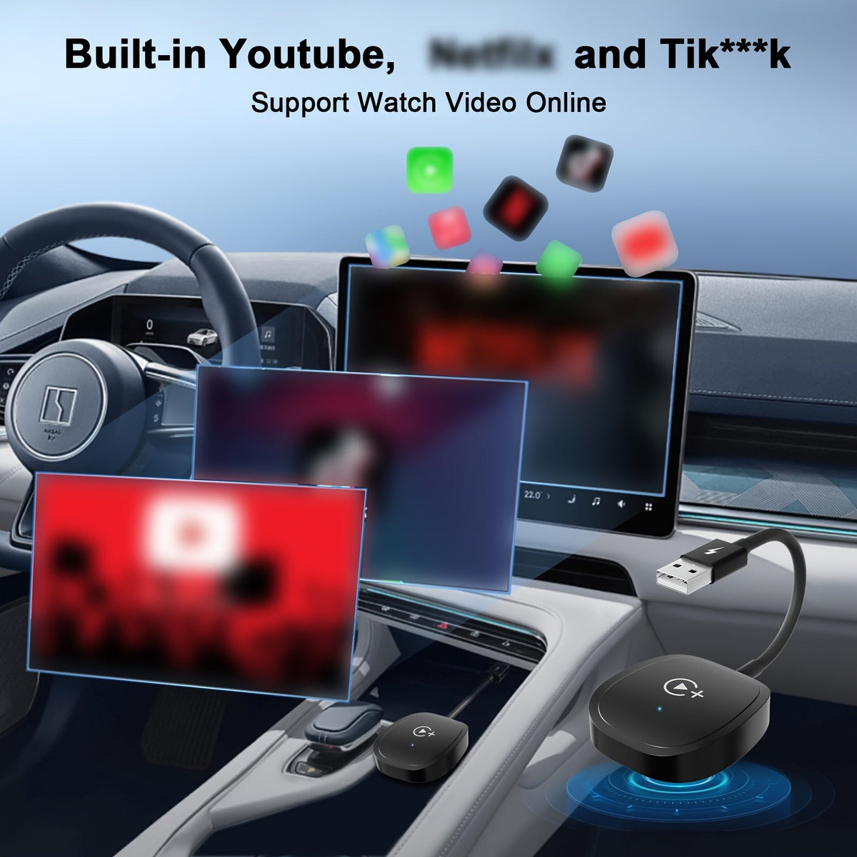 Wireless CarPlay Adapter Dual-Band 2.4G+5GHz – Netflix & YouTube Streaming | OEM Wired to Wireless | 2016+ Cars & iOS 10+