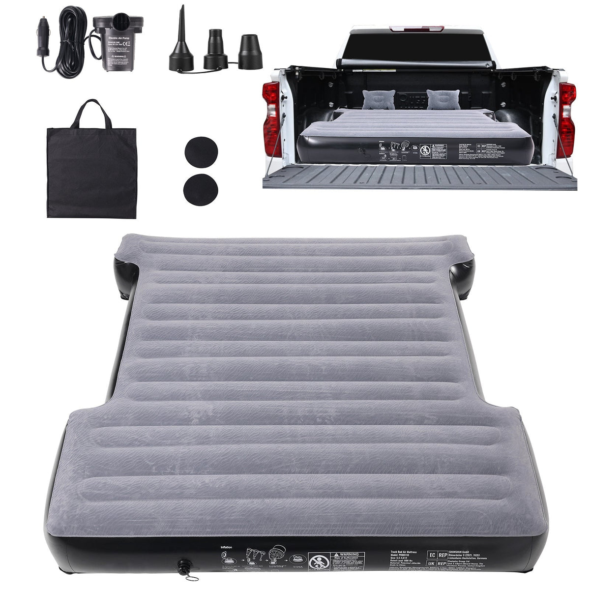 Truck Bed Air Mattress for 6–6.5 ft Trucks – Inflatable Camping Mattress 600LBS Capacity, Fits Silverado, RAM, F-Series, Sierra, Titan & Tundra, with Pump