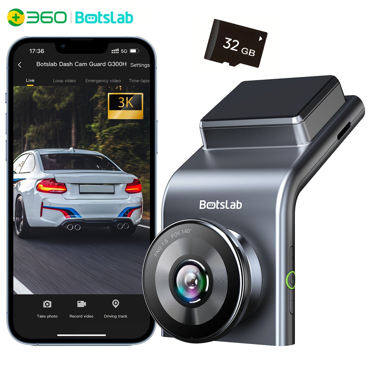 Dash Cam 3K WiFi GPS – 140° Wide Angle, Night Vision, WDR, Parking Mode, Motion Detection & Loop Recording | Botslab G300H Pro