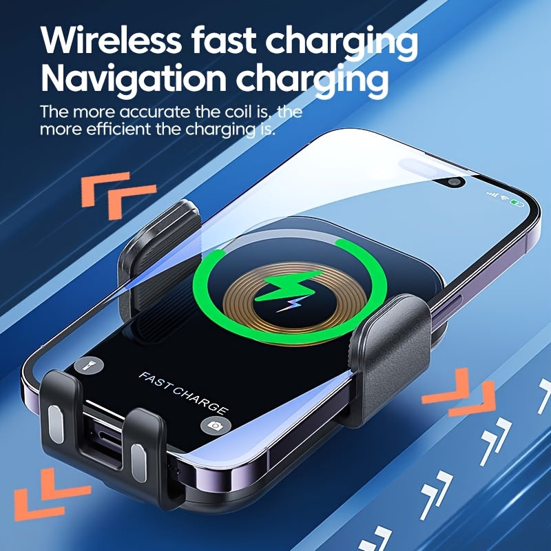 Auto-Clamping Wireless Car Charger Holder, 15W Qi Fast Charging Phone Mount with Automatic Clamping Arms, Hands-Free Car Charging Cradle for iPhone 15 14 13 12 11 Pro Max & Qi Smartphones