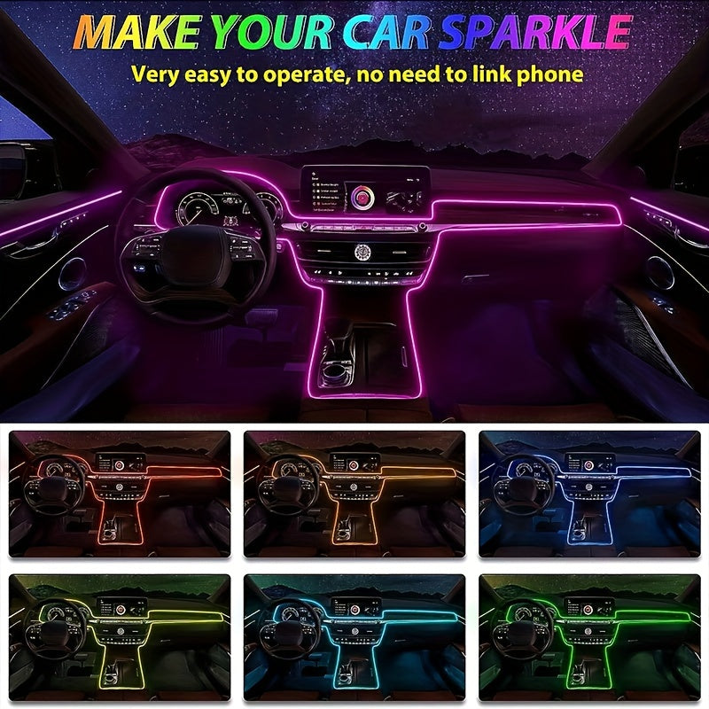 RGB Car Interior Ambient Light Kit - App & Voice Control, 8-Color LED Atmosphere Lighting for Dashboard Roof Console, USB Powered