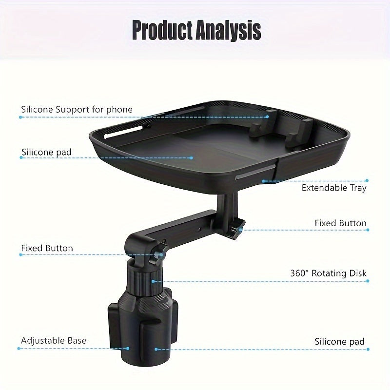 Car Cup Holder Phone Mount Tray – 3-in-1 Expandable ABS Rotating Bracket, Universal Fit for Most Vehicles