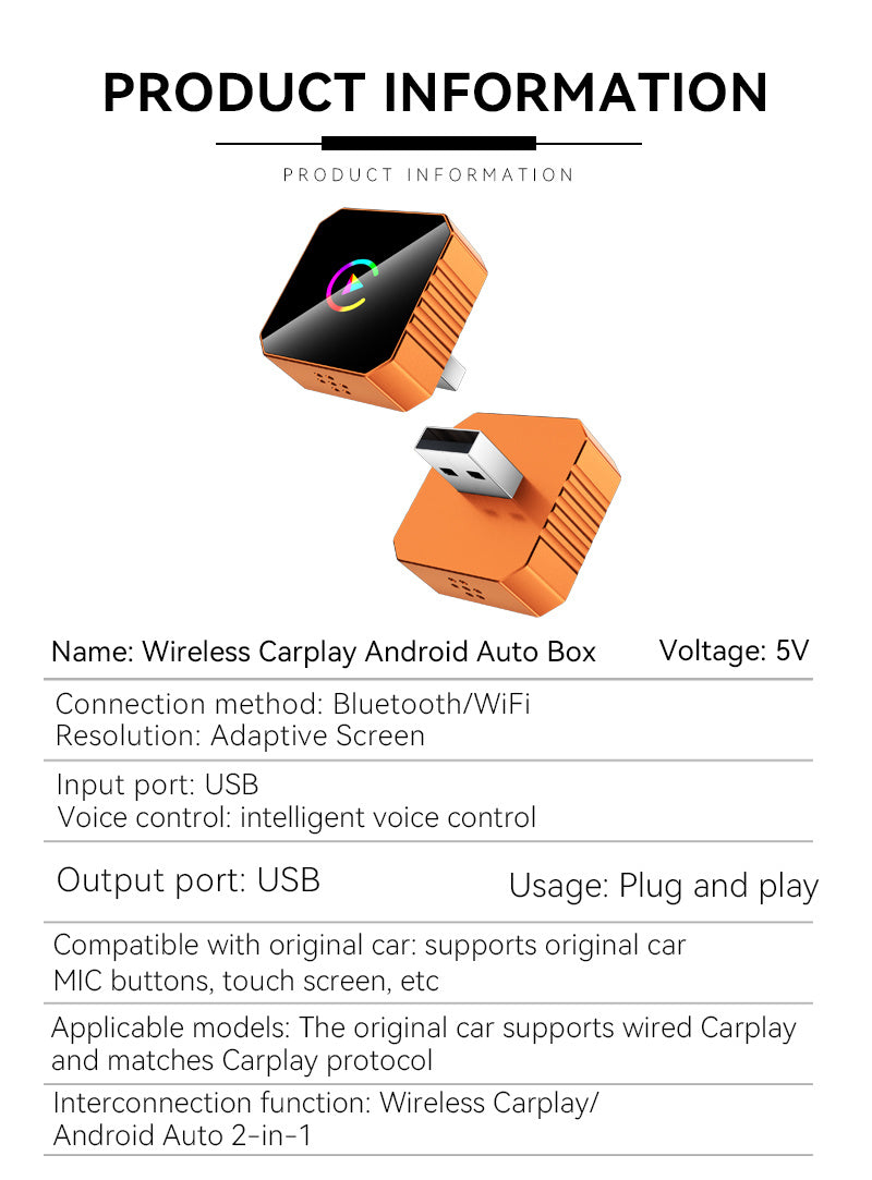 Wireless CarPlay USB Dongle – Compact Plug-In Adapter for Hands-Free Smartphone Connectivity, No Battery, Compatible with Wired CarPlay & Android Auto