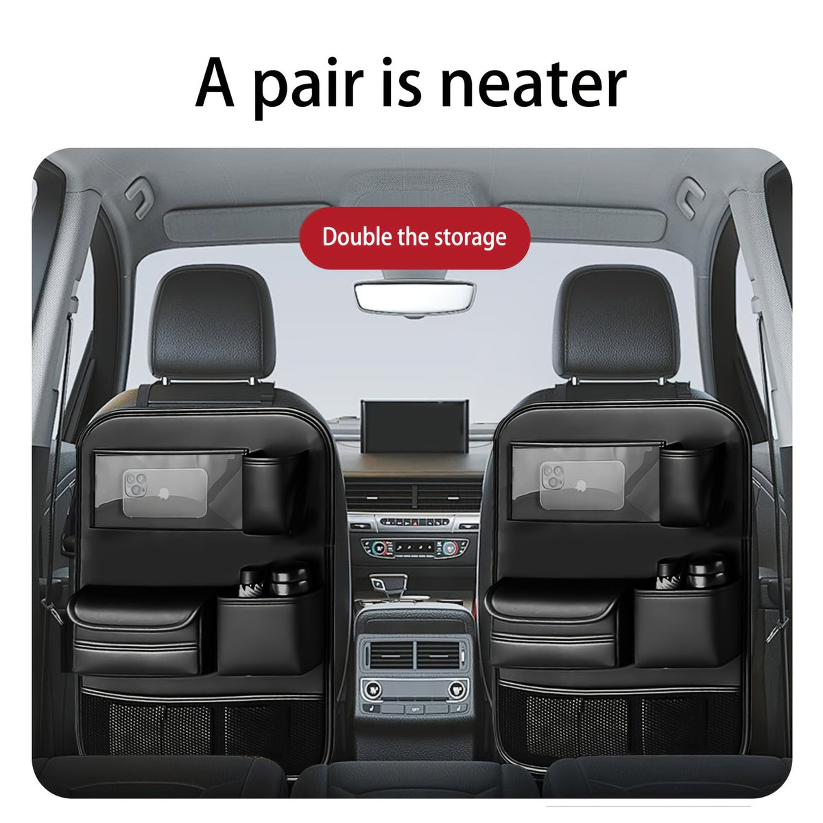 Car Backseat Organizer with Foldable Tray Table – PU Leather Kick Mat, Tablet Holder & Multi-Pocket Rear Seat Storage | Universal Fit SUV Truck