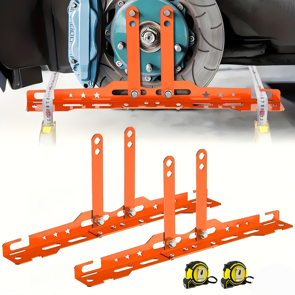 Wheel Alignment Tool Kit – Toe & Camber Angle Positioning Plates with 2 Measuring Bands, DIY Car Alignment Set for Home Garage, Red