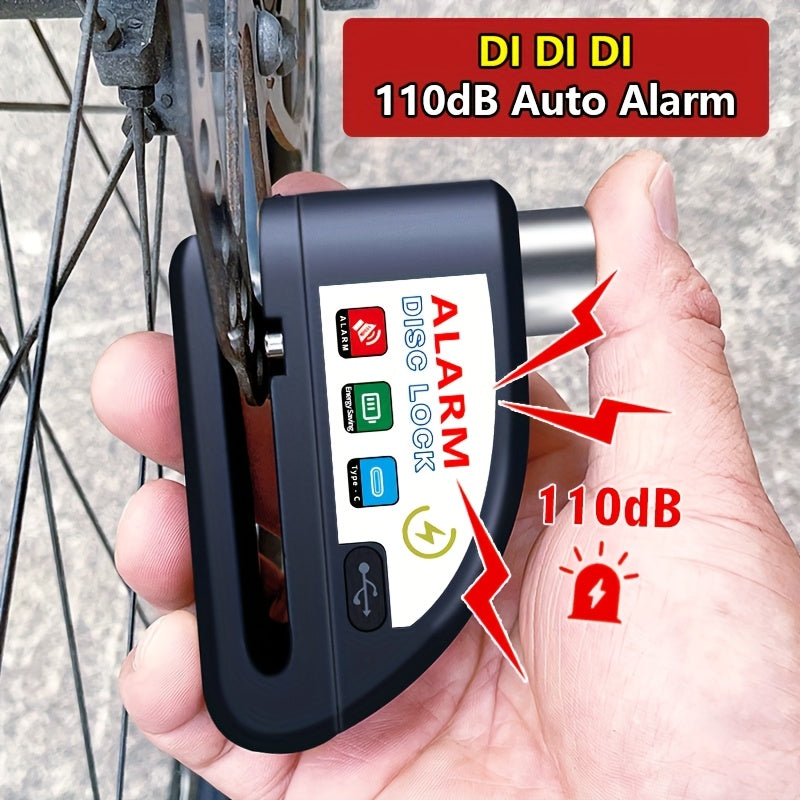Motorcycle Disc Brake Lock 120dB Alarm Anti-Theft USB Rechargeable 500mAh with Reminder Cord for Motorcycle Bicycle Dirt Bike Scooter 4 Colors Red Black Yellow Blue