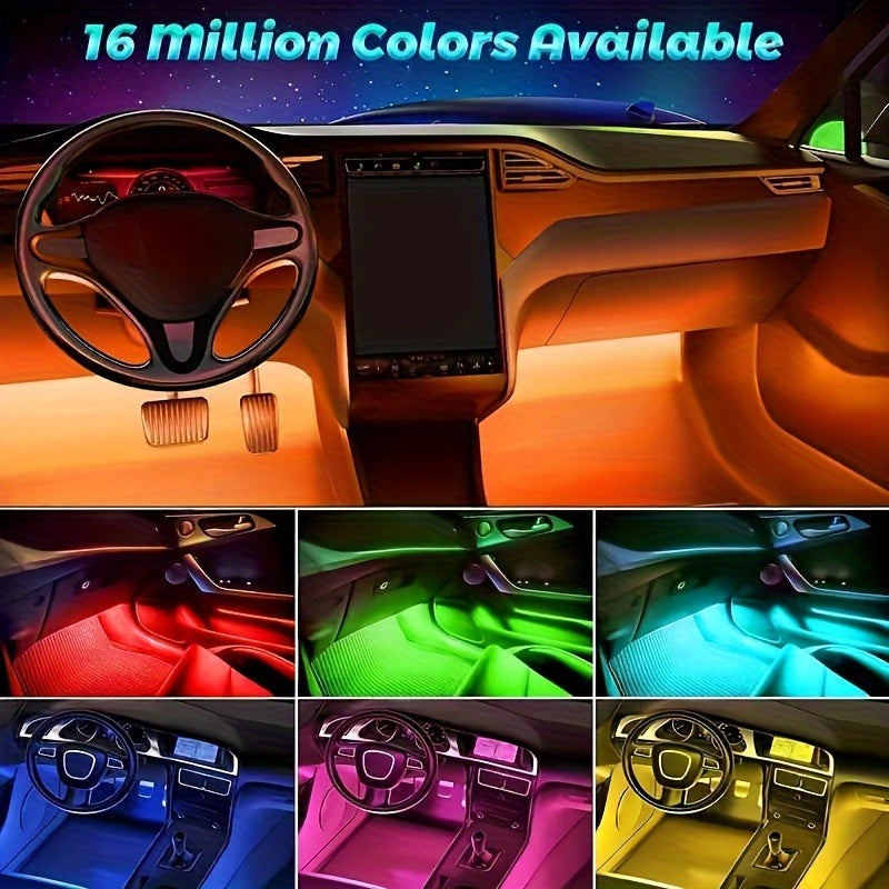 Car Interior LED Strip Lights RGB 48LED USB Powered Music Sync Remote Control Colorful Underfoot Ambient Lighting for Car SUV Truck 4pcs Set