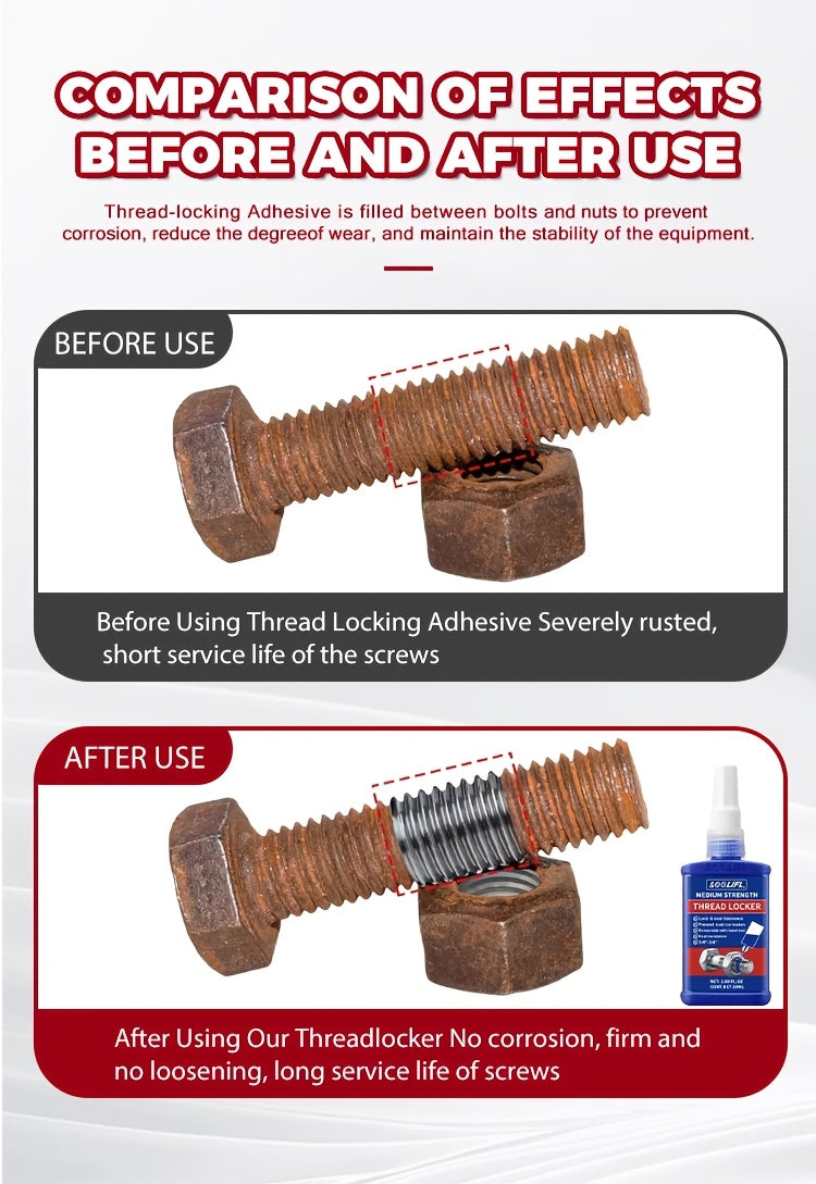 Threadlocker Adhesive 2/4pcs – Anaerobic Screw Locking Agent, Anti-Vibration Anti-Rust, Oil & Heat Resistant | Blue & Red for Metal Plastic Stainless Steel