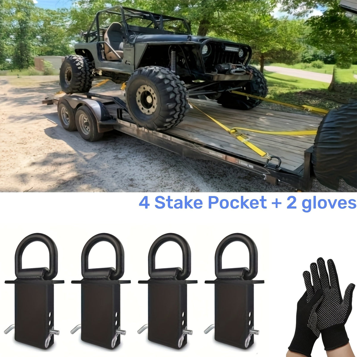 Stake Pocket D-Ring Tie Down Anchors Heavy Duty 12000LBS for Flatbed Trailer Truck Cargo – 6 or 8 Pcs with Hitch Pin & Anti-Slip Gloves