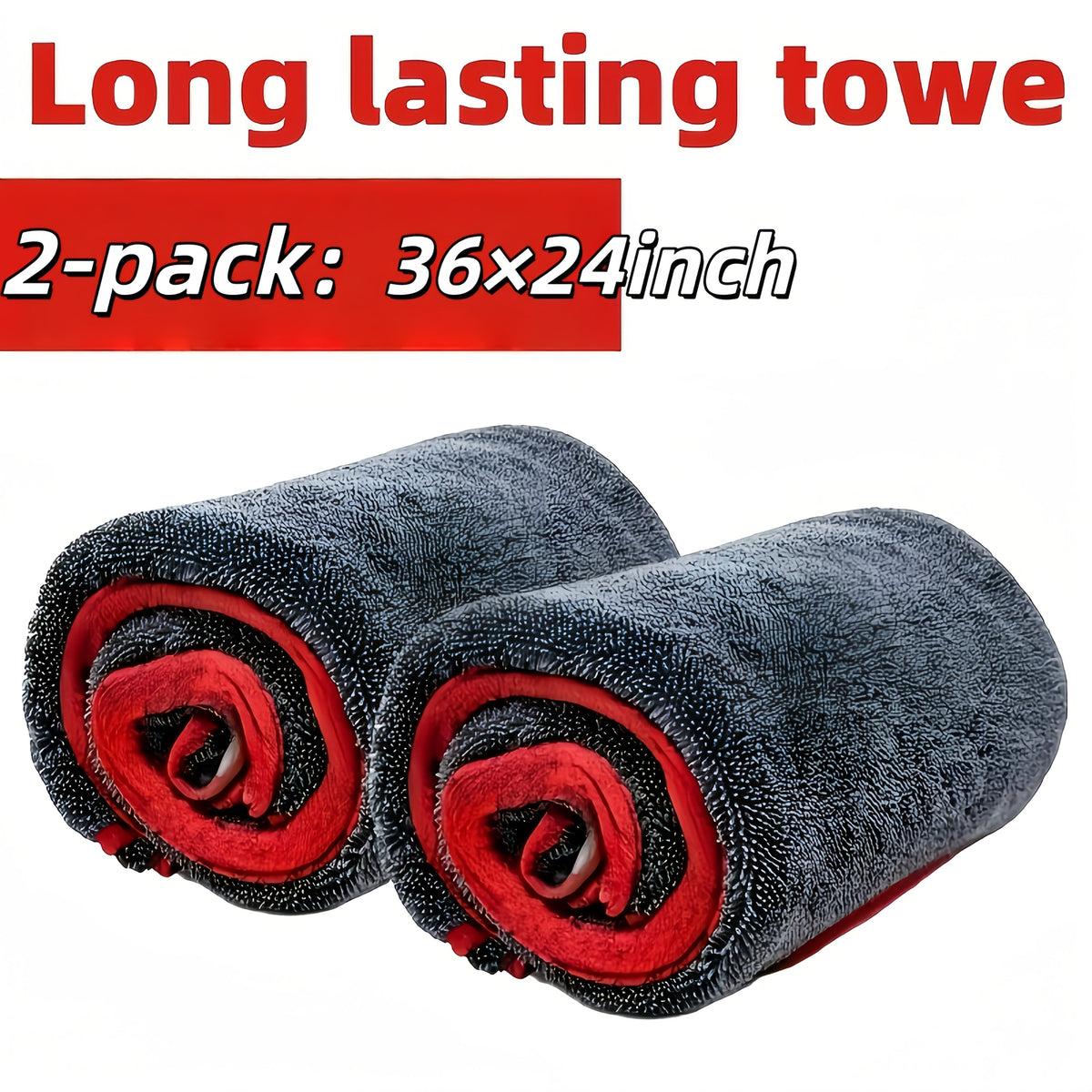 XXL Microfiber Car Drying Towel 2-Pack, Twist Ring Super Absorbent, Thickened for Cars Trucks Boats — Red & Gray Detail Cloth