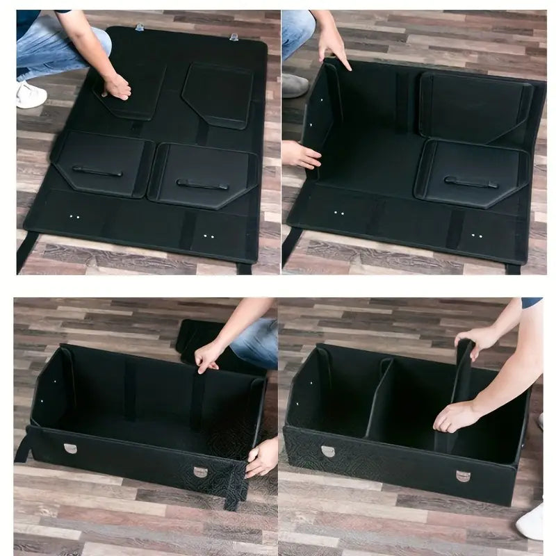 Car Trunk Organizer PU Leather Foldable 65L Large Capacity – Multi Compartment Adjustable Divider Storage Box for SUV Truck Car Grocery Road Trip