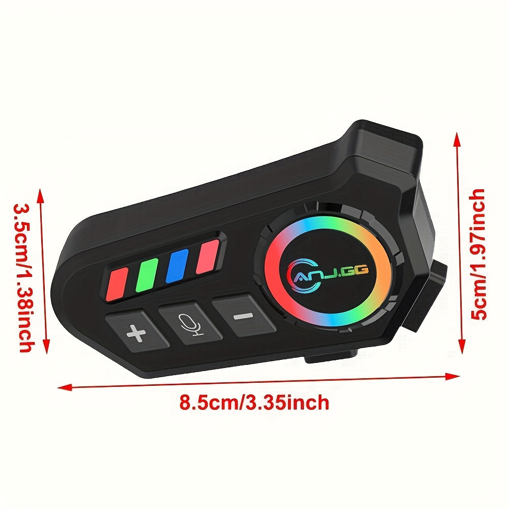 Motorcycle Helmet Headset 1000mAh Wireless Intercom Hands-Free Calls Music Voice Control Noise Cancelling HD Speakers Long Battery Life for Riders Black