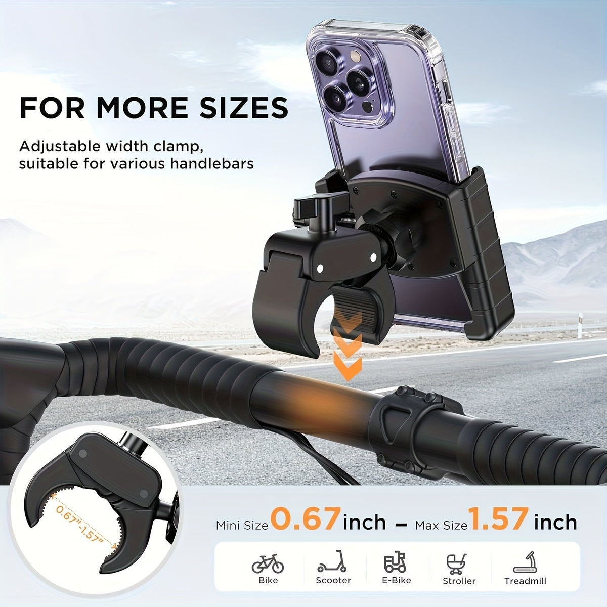 Motorcycle Phone Mount – Quick Lock Handlebar Holder, Camera-Friendly Universal Bike Clamp for iPhone & Samsung 4–7" | Scooter Bicycle E-Bike