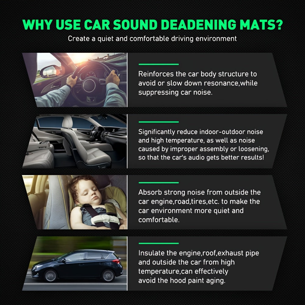 Automotive Aluminum Heat & Sound Insulation Mat 10mm, 315"x16" Roll, Black with Grey Backing, Thermal Noise Barrier for Car Door Floor Hood