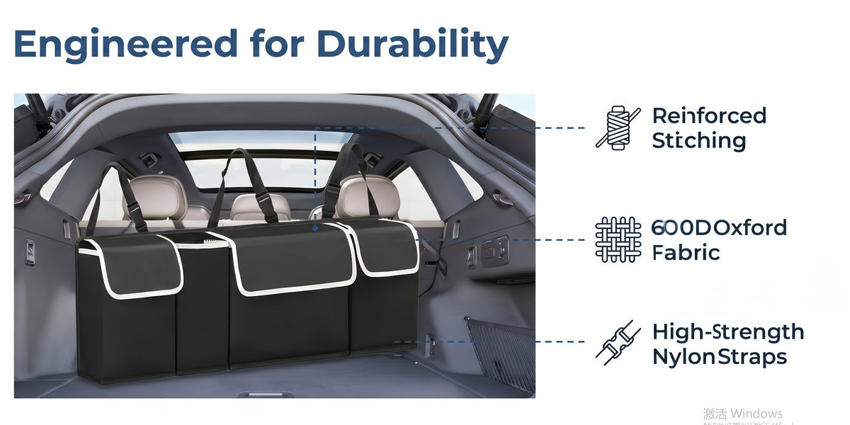 Car Trunk Organizer Foldable – 4-Pocket Rear Seat Hanging Storage Bag for SUV Truck MPV Jeep | Cargo Purse Holder Universal Fit Black
