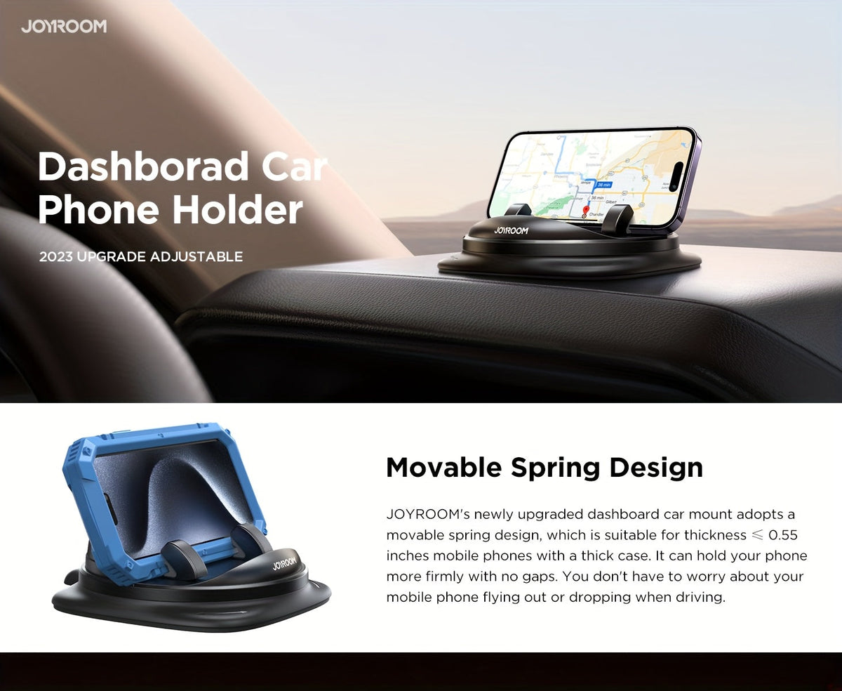JOYROOM Dashboard Phone Mount Rotatable – Spring-Loaded Grip, Non-Slip ABS Car Holder for iPhone & All Smartphones