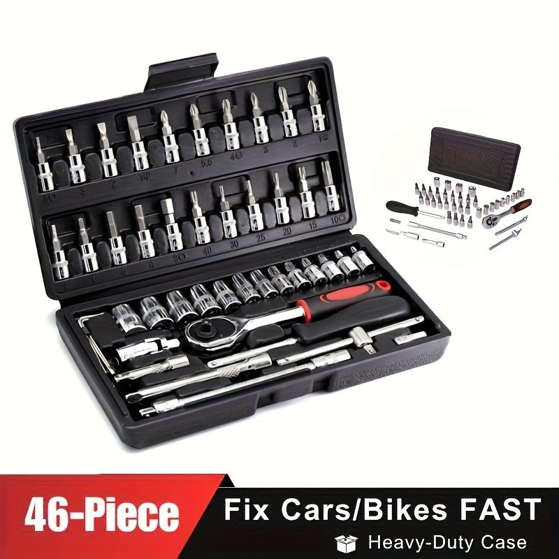 Tool Set 46 & 53 Piece – 1/4", 3/8" & 1/2" Drive Ratchet Wrench Kit for Automotive, Bicycle & Home Repair