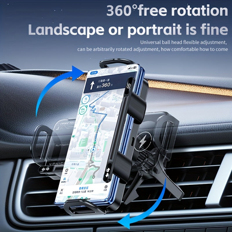 15W Wireless Car Charger Mount, Auto-Clamping, Electric Rotation, Fast Charging for iPhone 16/15/14/13/12 & Samsung Z Fold6/5/4, 4.3"-6.9" Phones