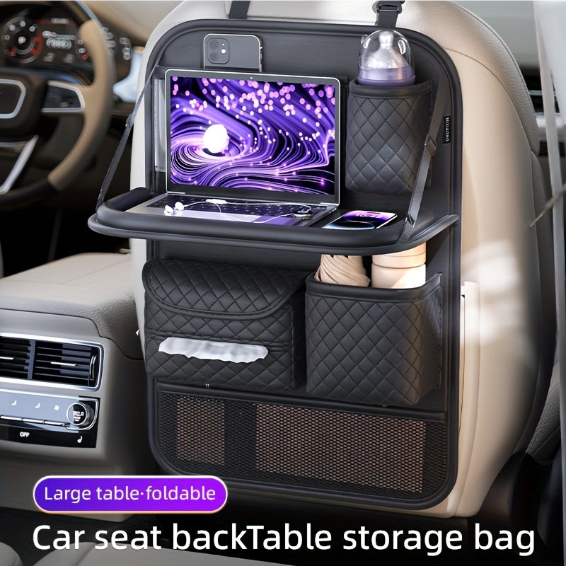 Car Seat Back Organizer Faux Leather with Tablet Holder Cup Holder Mesh Pockets Foldable Backseat Storage Bag for Kids Adults Universal Fit Black Beige Brown