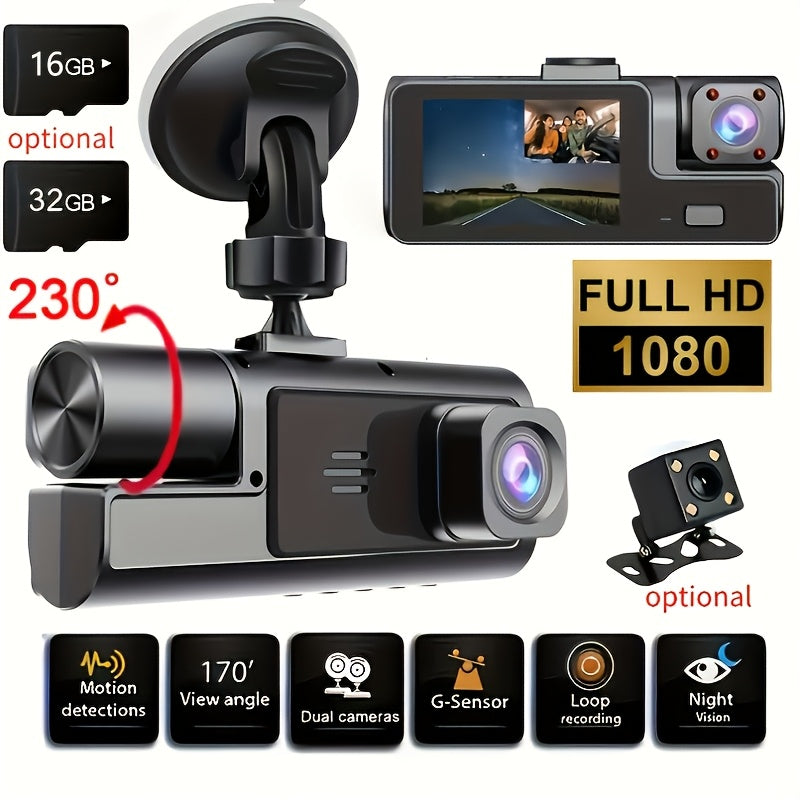 Dash Cam 1080P Dual & Triple Lens – IR Night Vision, 170° Wide Angle, G-Sensor, Loop Recording, 24H Parking Mode, 2" IPS Screen, WiFi Optional