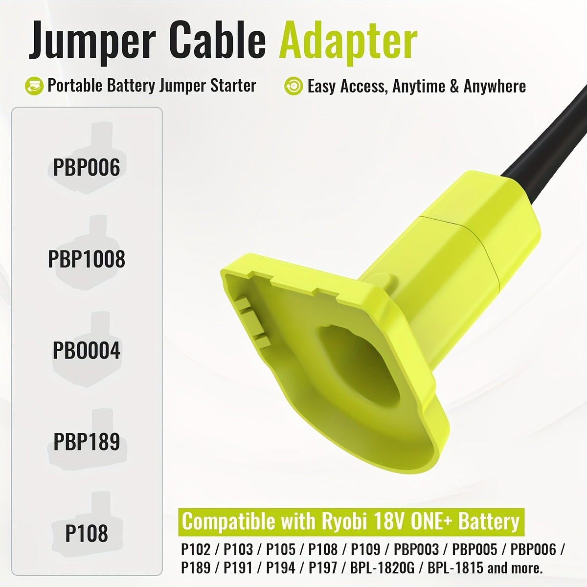 Jump Starter Cables Compatible with Ryobi 18V Battery, 8AWG 5.9FT Portable Booster Pack for Cars Light Trucks, Battery Not Included