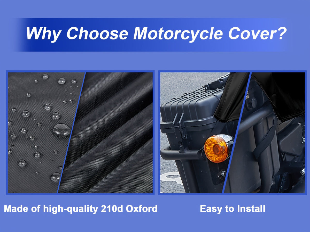 Motorcycle Seat Cover Waterproof 300D Oxford Cloth Half Cover – Rain Snow UV Protection for Touring Cruiser Bikes M 43in L 51in with Storage Bag