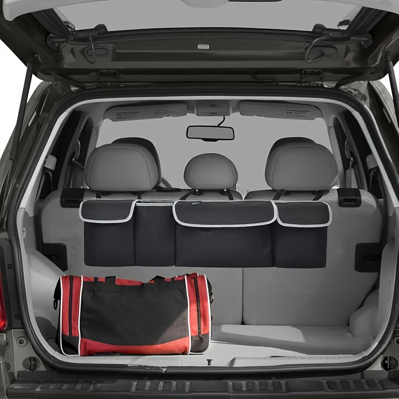 Car Trunk Organizer Foldable – 4-Pocket Rear Seat Hanging Storage Bag for SUV Truck MPV Jeep | Cargo Purse Holder Universal Fit Black
