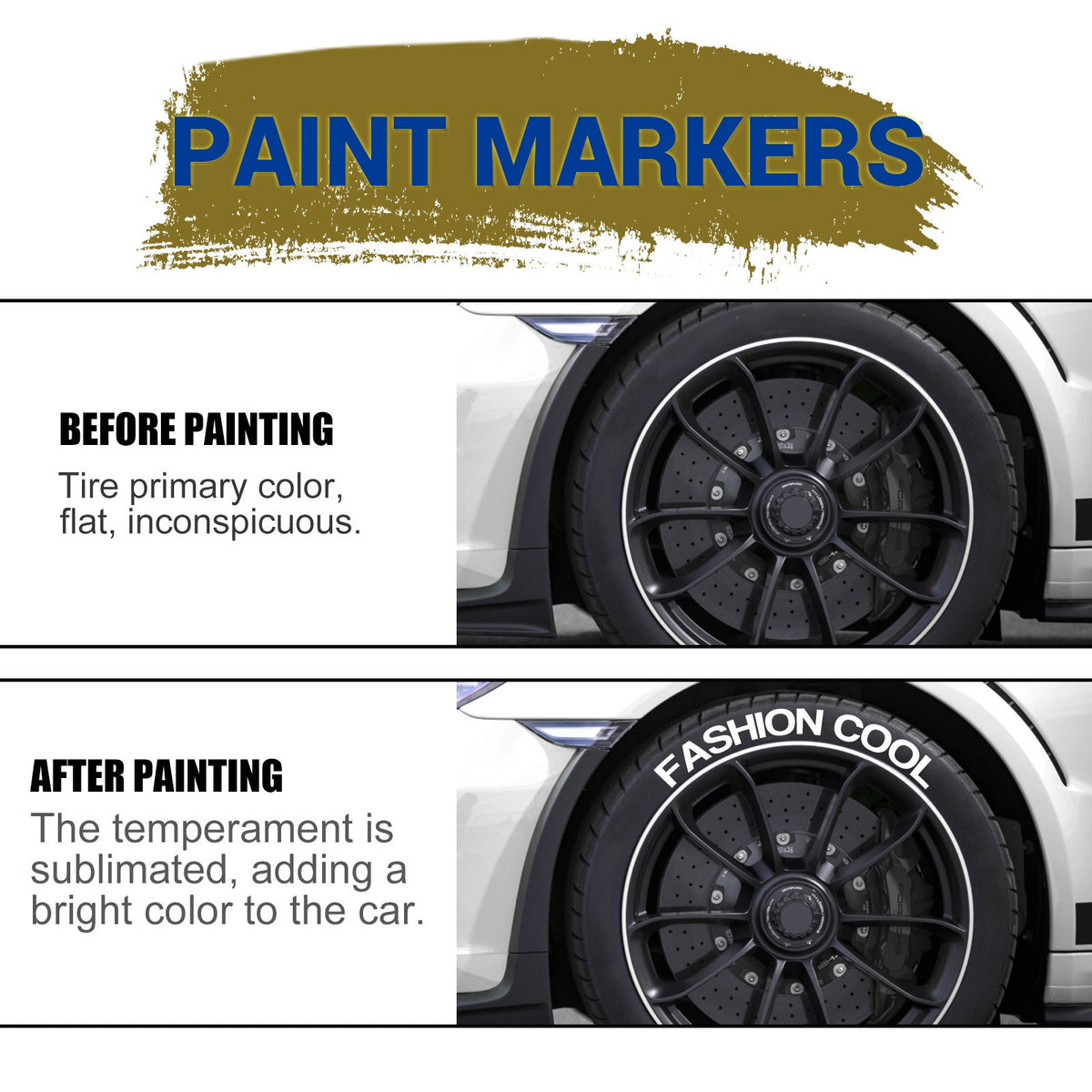 Tire Marker Pens Waterproof Paint Markers for Car Tires, Quick-Dry Permanent Tire Lettering Pens with Medium Tip, Weatherproof Marker Set for Vehicle Tires Rubber Metal Wood